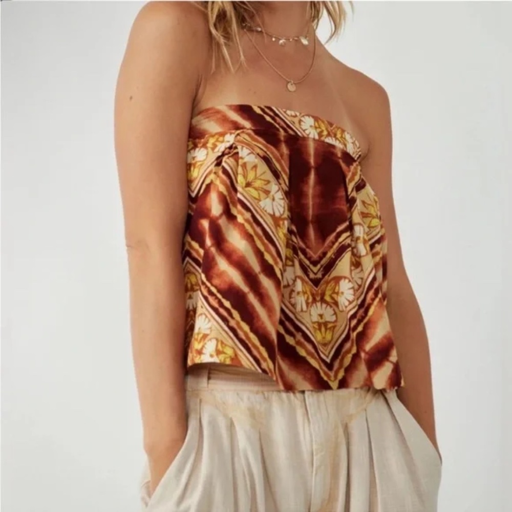 Free People Brown, Cream & Yellow Strapless Printed Camisole